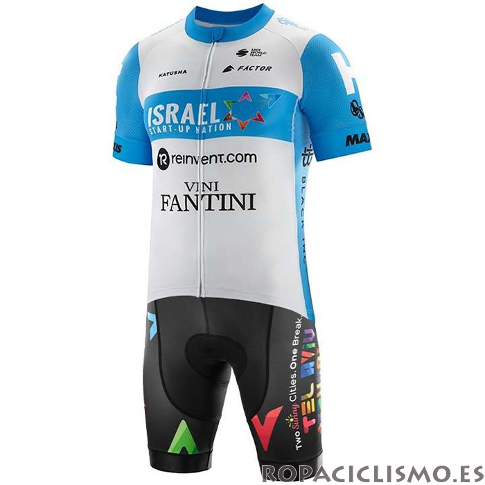 2020 Maillot Israel Cycling Academy Tirantes Mangas Cortas Azul Claro Blanco